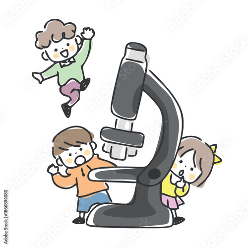 子供と顕微鏡のイラスト