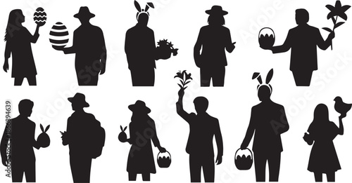 Silhouettes of people with items