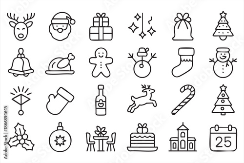 Holiday Season Icons with Santa Gifts and Decorations