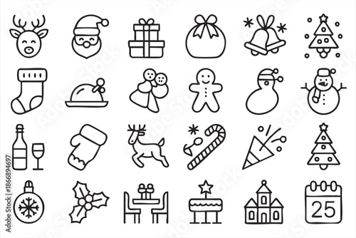 Christmas Line Icons for Winter Promotions and Banners