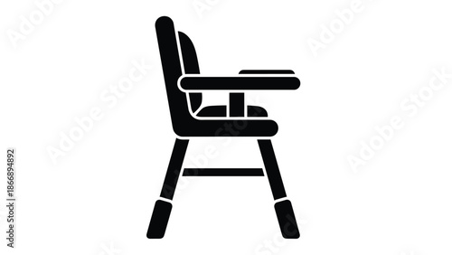 Black silhouette icon of a high chair for babies and toddlers, representing furniture for eating and child care.