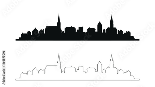 A striking silhouette of a cityscape and its corresponding skyline profile