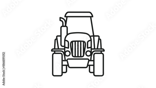 Outline icon of a tractor viewed from the front, representing agriculture, farming equipment, and heavy machinery for land cultivation.