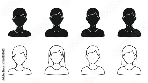 Simple black and white profile icons depicting diverse people and genders