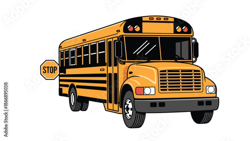 Yellow school bus with a stop sign extended, representing transportation for students, education, and school safety.