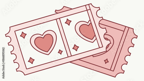 Pink ticket stubs with hearts for Valentine's Day or love themed events