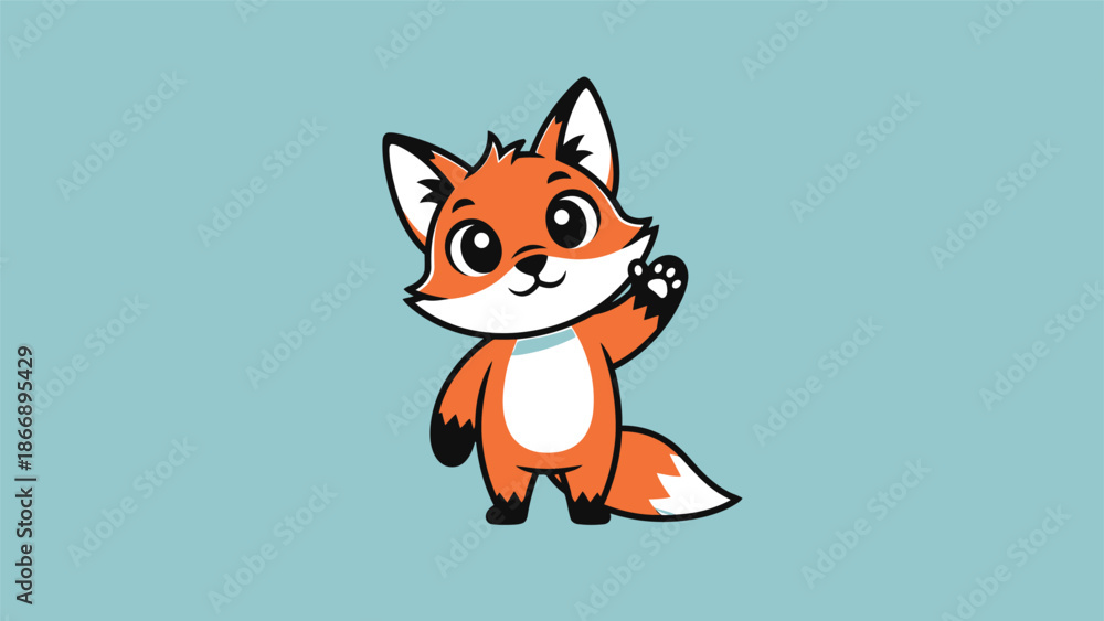 Fototapeta premium Adorable Cartoon Fox Waving Hello with a Cheerful Expression.