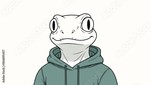 Anthropomorphic Lizard Character Wearing a Hoodie Cartoon Style.