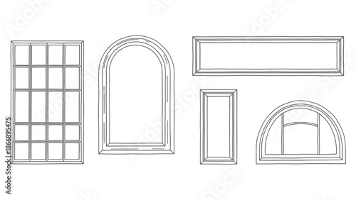 Architectural elements featuring a variety of window shapes and styles for residential and commercial structures