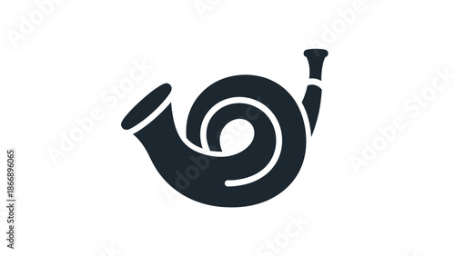 Dark grey silhouette icon of a hunting horn or bugle, representing music, signals, and traditional brass instruments.