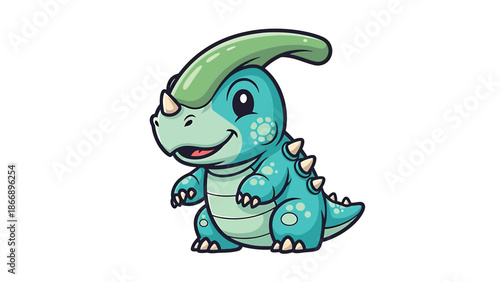 Adorable Cartoon Parasaurolophus Dinosaur Character Illustration on White Background 3.