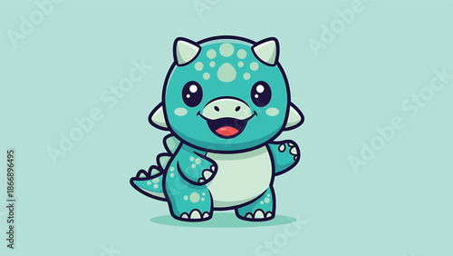 Adorable Cartoon Triceratops Dinosaur Character with Big Eyes and Smile.