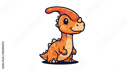 Adorable Cartoon Parasaurolophus Dinosaur Character Illustration on White Background.