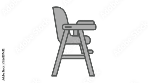 Grey icon of a baby's high chair, representing furniture for infants and toddlers during meal times.