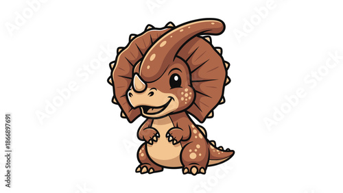 Adorable Cartoon Triceratops Dinosaur with Big Eyes and Horns.