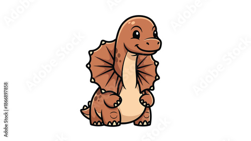 Adorable Cartoon Dilophosaurus with Frill Standing Upright and Smiling.