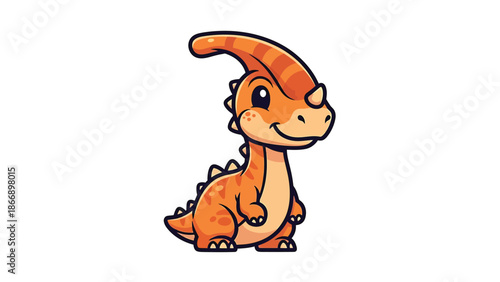 Adorable Cartoon Parasaurolophus Dinosaur Illustration with Playful Expression 1.