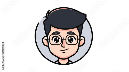 Cartoon Portrait of a Young Man with Glasses and Dark Hair.
