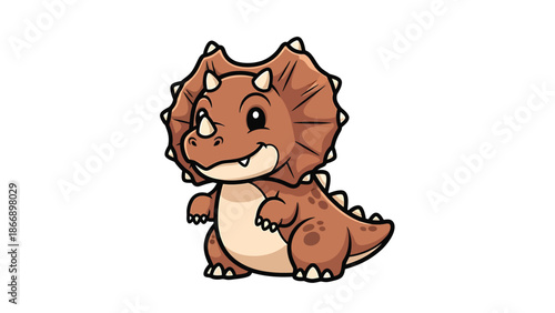 Adorable Cartoon Triceratops Dinosaur with Friendly Expression and Spikes 1.