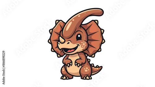Adorable Cartoon Parasaurolophus Dinosaur Standing Upright and Smiling.