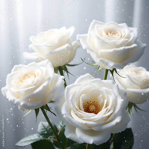 White Roses with Frost in Winter Snowfall