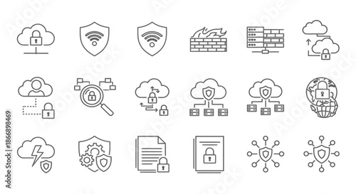 Illustrations of cloud security and network protection
