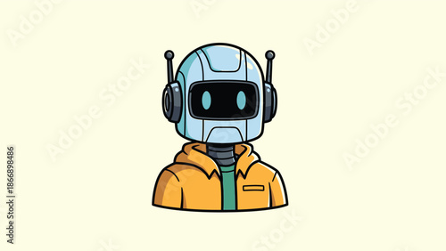 Cartoon Robot Character Wearing a Hoodie Illustration.