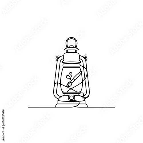 Extinguished lantern with crossed paintbrush and pencil
