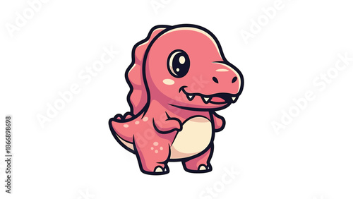 Adorable Pink Cartoon Dinosaur Character Illustration on White Background.