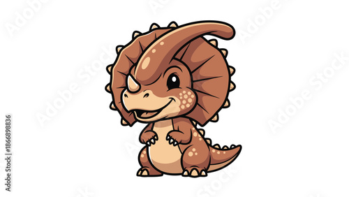 Adorable Cartoon Parasaurolophus Dinosaur with Big Eyes and Friendly Smile.