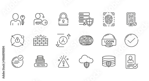 Illustrations of various security measures and data protection icons