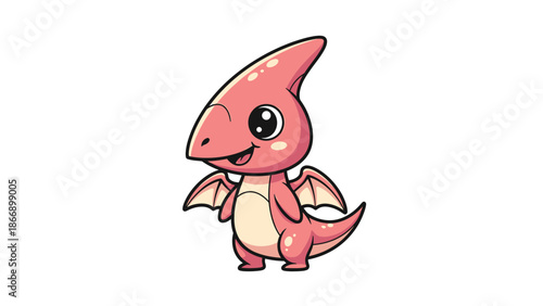 Adorable Pink Pterodactyl Cartoon Character Standing Upright.