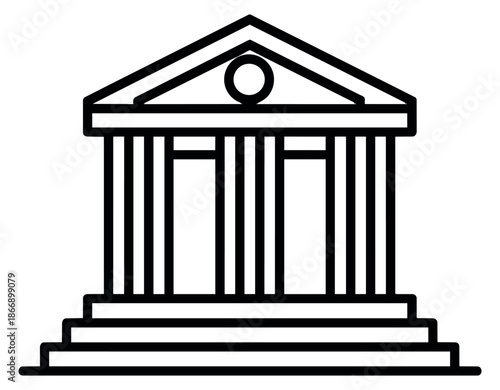 Line art illustration of a financial institution depicting a classical facade for business and banking concepts