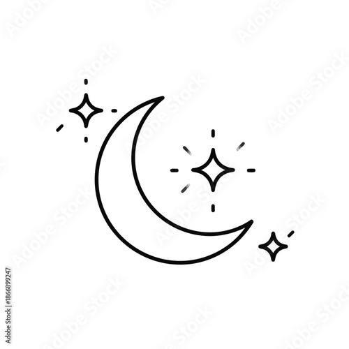 Crescent moon shining brightly with sparkling stars around