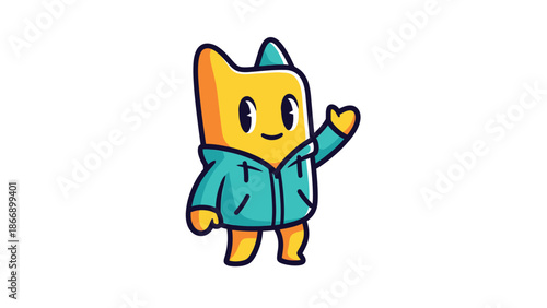 Cartoon Character Waving with Hoodie Cheerful and Friendly Mascot.