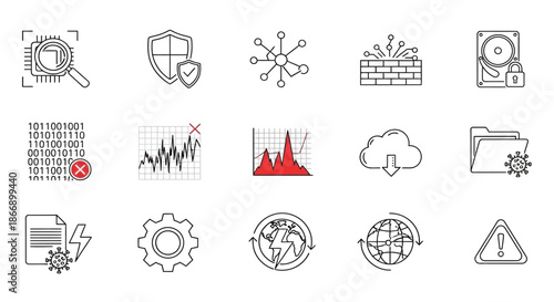 Collection of various tech and security icons
