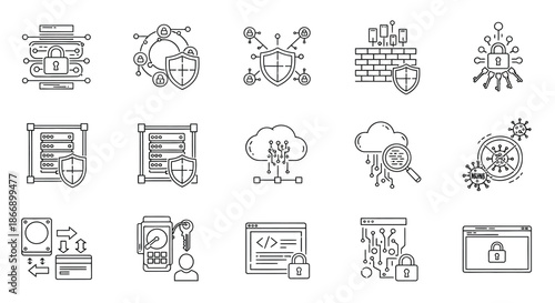 Collection of cybersecurity and data protection icons