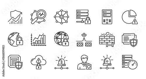 Collection of cybersecurity and data protection icons