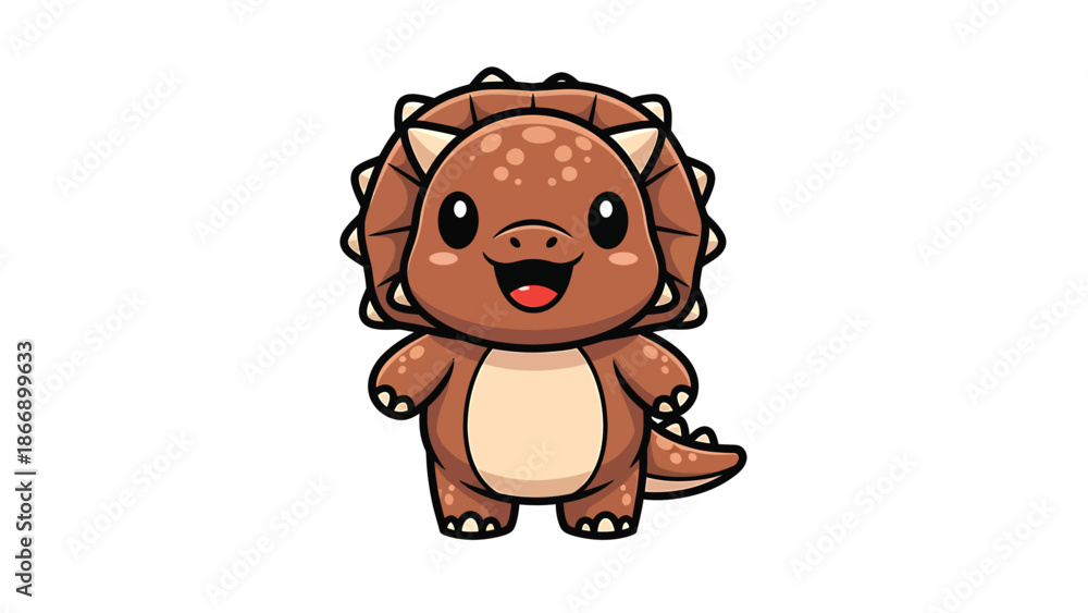 Fototapeta premium Adorable Cartoon Triceratops Standing with a Cheerful Expression.