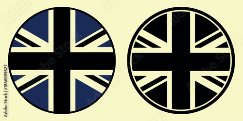 United Kingdom flag button icon set with round national symbol