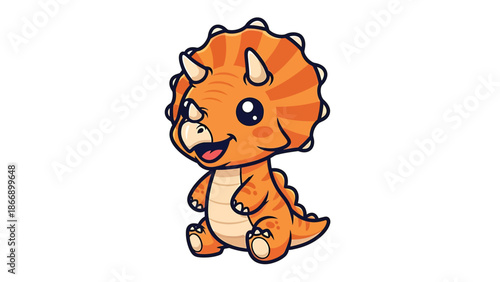 Adorable Cartoon Triceratops with Big Eyes and Orange Skin.
