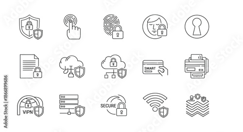 Various cybersecurity icons representing data protection