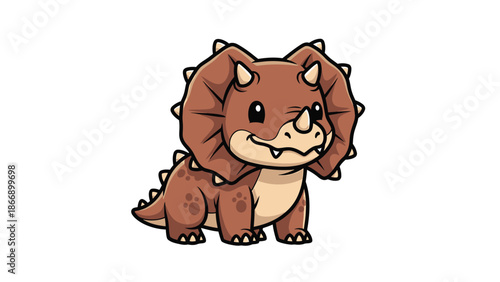 Adorable Cartoon Triceratops with Spikes and Horn.