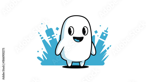Cute Cartoon Ghost Character with a Cheerful Expression.