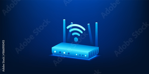 Wireless Router with WiFi Signal Emitting Waves for Internet Network Connection, Modern Networking Technology, High Speed Wireless Communication, Home and Office Internet Infrastructure