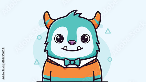 Charming Cartoon Monster Illustration with Bowtie and Friendly Expression.