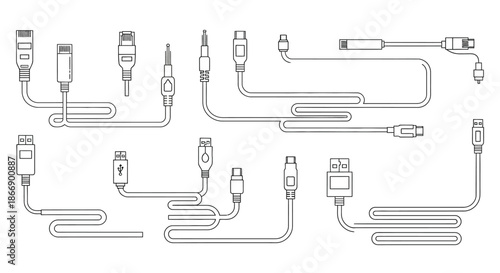 Collection of various computer cables