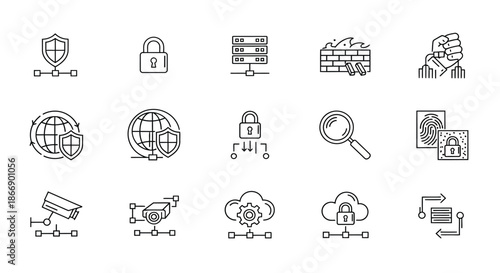 Cybersecurity and data protection icons