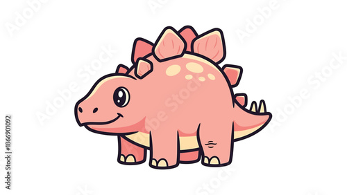 Cute Cartoon Stegosaurus with Pink Skin and Back Plates.