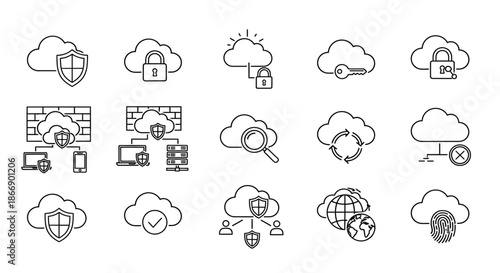 Cloud security and data protection icons